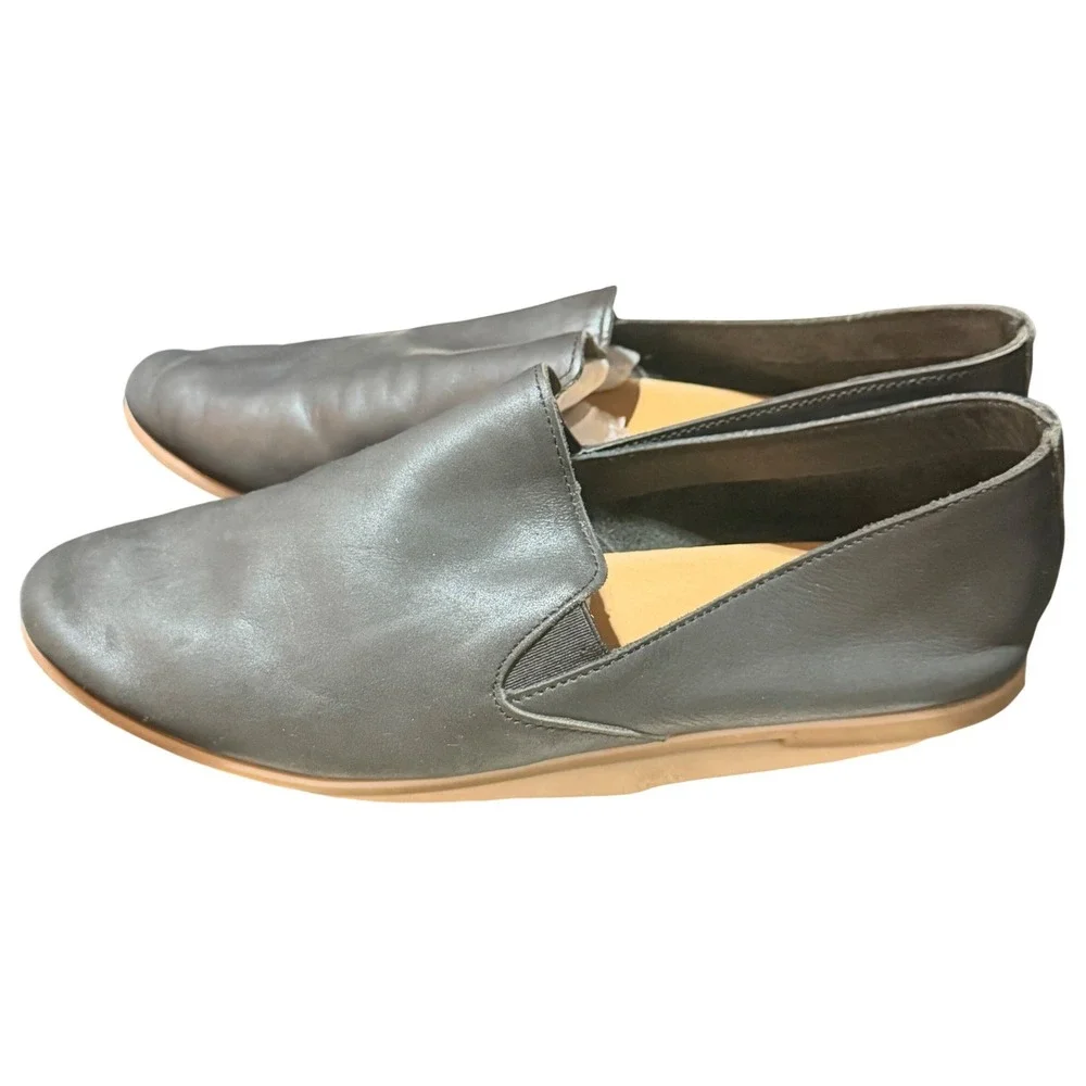 Lucky Brand Emmie Flat Shoes Womens 8.5 Black Leather Slip On Ballet Minimalist